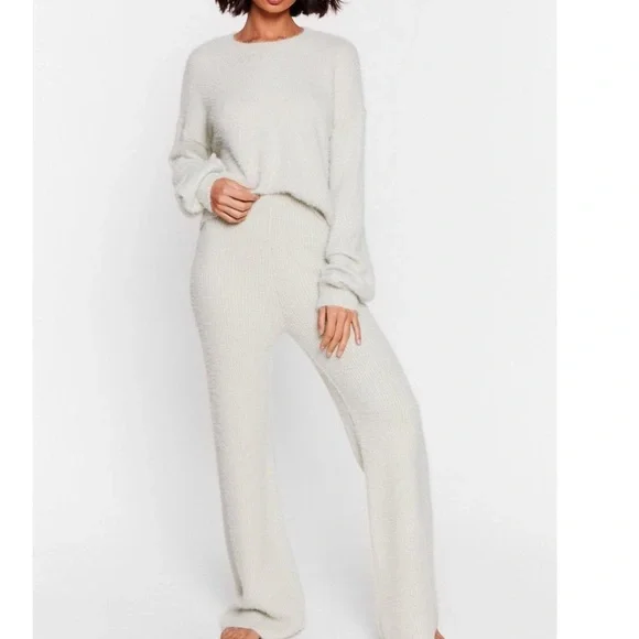 Nasty Gal Sweaters Mint Fluffy Knit Wide Leg Loungewear Set